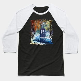 Snowy Blue Phone booth at winter zone Baseball T-Shirt